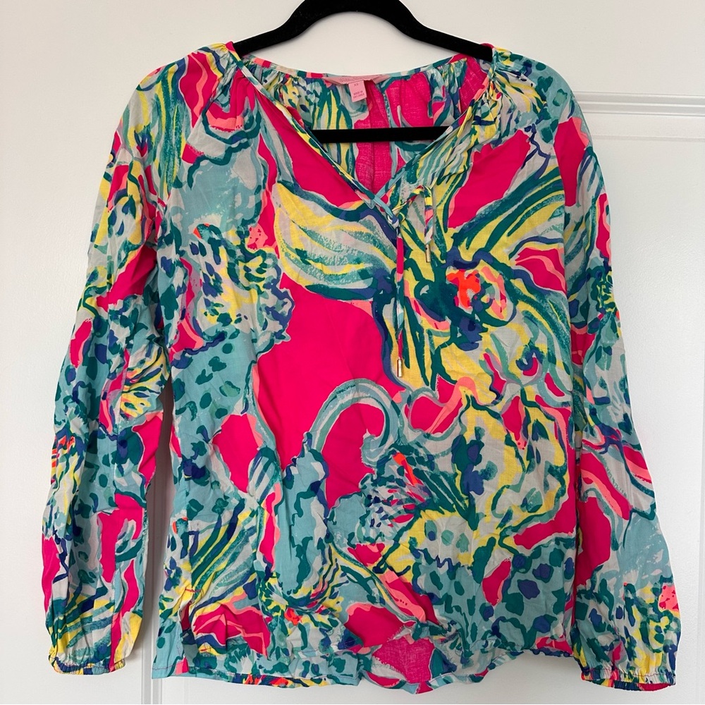 Lilly Pulitzer (XS) Willa Top in Magenta Hottie- Preppy, Quiet Luxury, Flowy